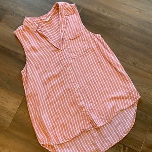 Striped Beach Lunch Lounge Button Down Tank Top with Collar